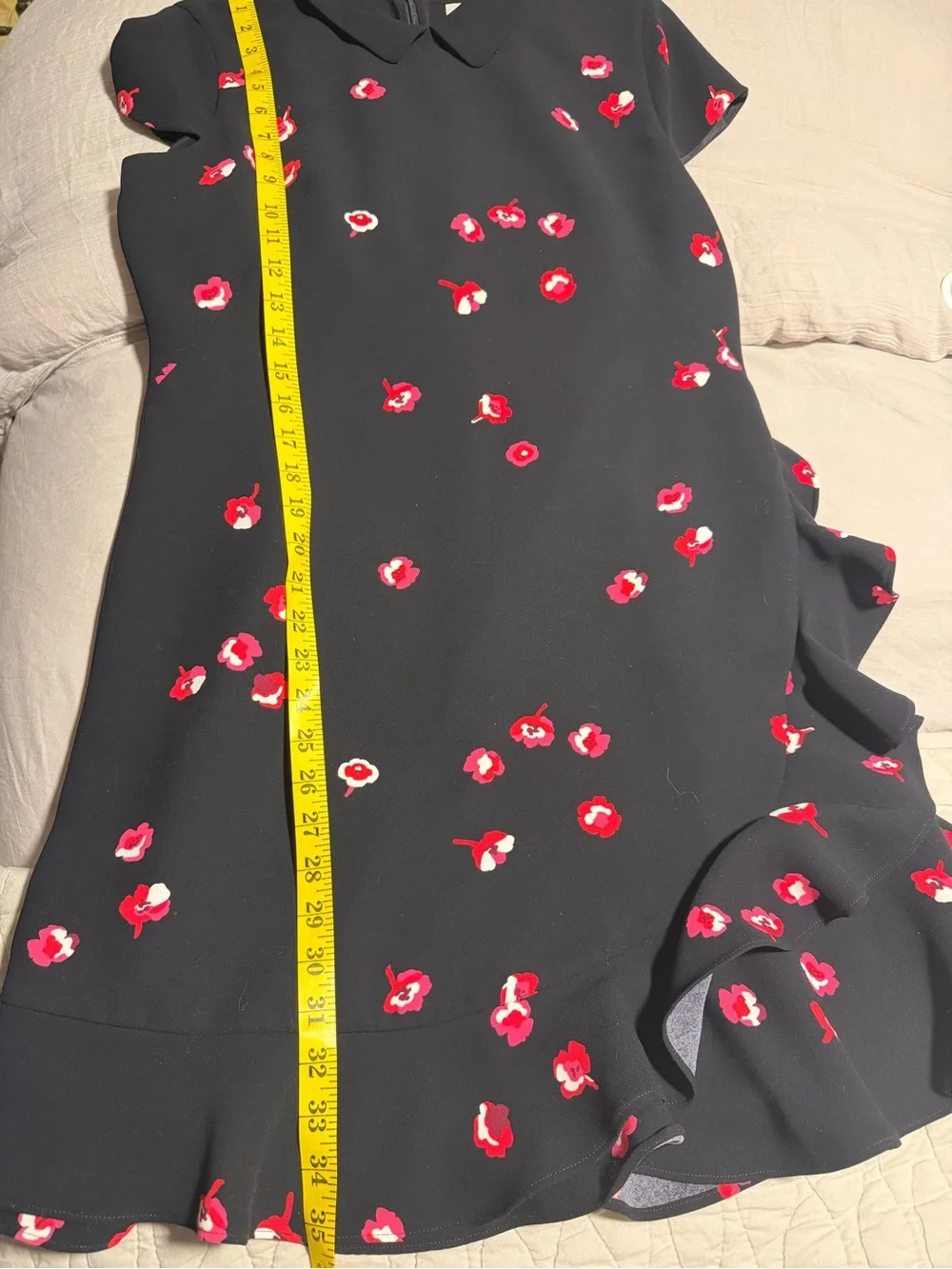 Kate Spade New York Black Floral Asymmetric Ruffle Mini Dress Size 12